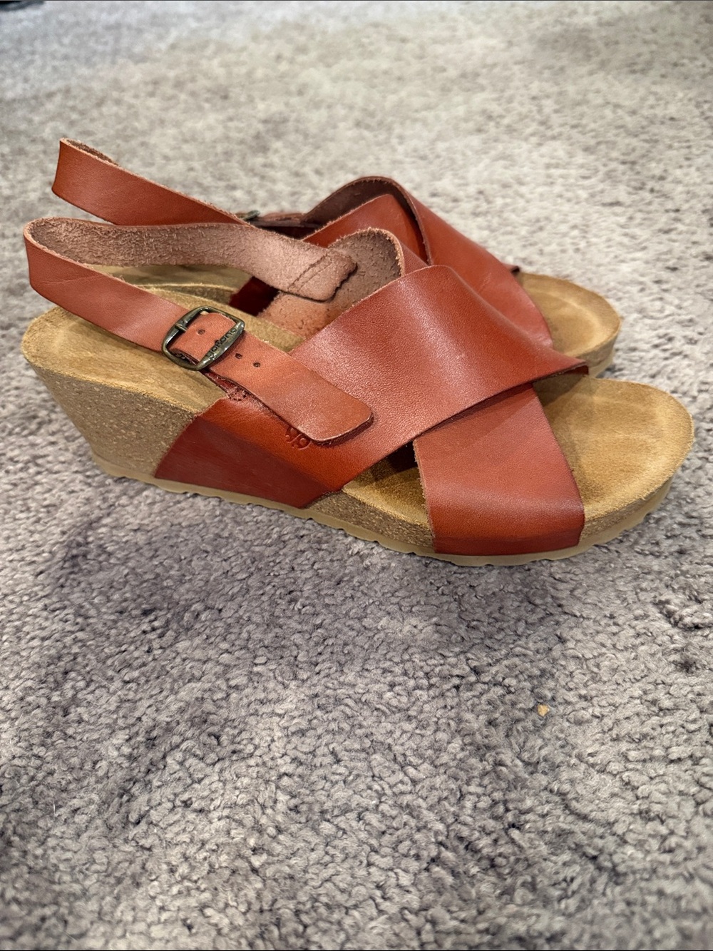Women's Tan Leather Slingback Wedge Sandals